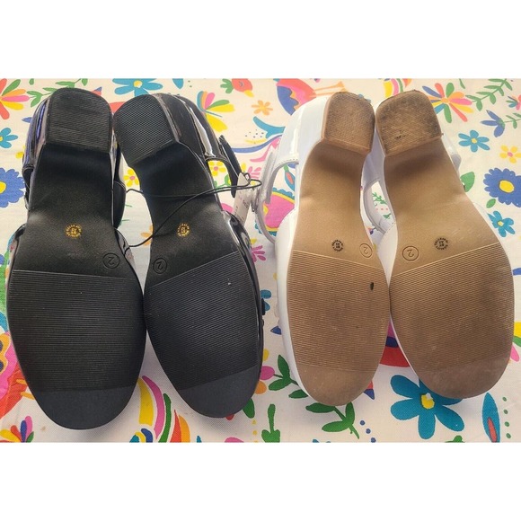 Christie & Jill Heaven Shoes Girls Size 2 WHTE/BLK Ankle Strap Mary Jane 2 pair - Picture 4 of 6